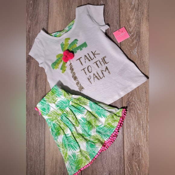 Isaac Mizrahi girl's 2 piece tropical skorts set, graphic tee Size 5/6 - Picture 2 of 12
